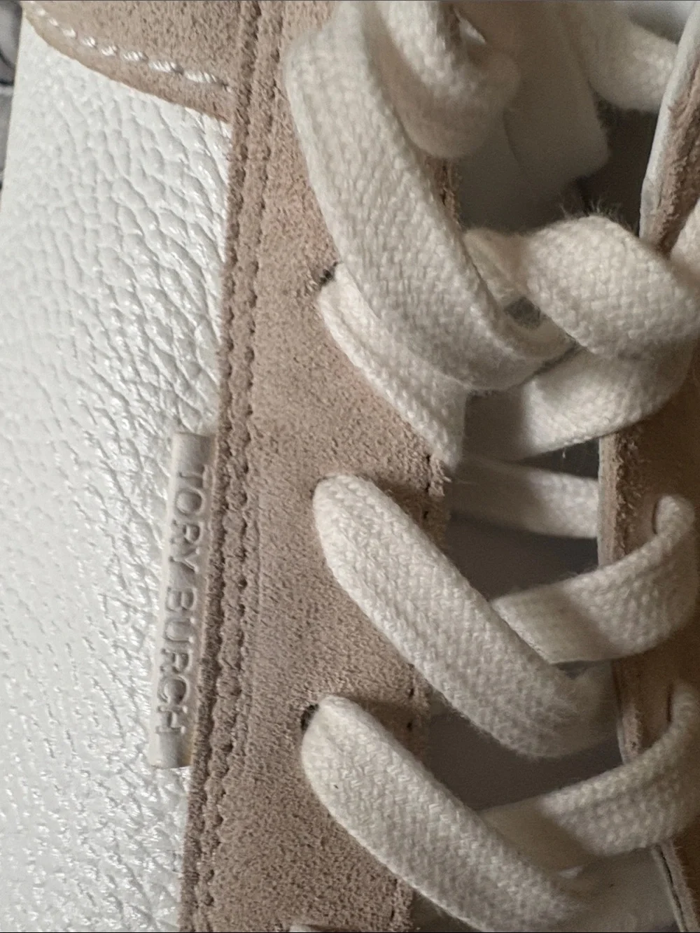Tory Burch size 13 Ladybug Women's White and Beige Lace-Up Sneakers